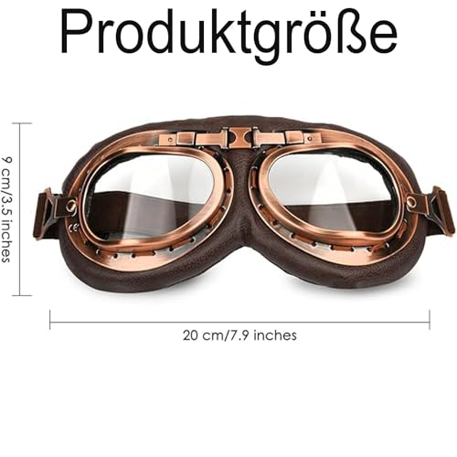 Motorradbrille Retro, Motorrad Brillen, Winddicht Fliegerbrille, Winddicht Fliegerbrille, Bikerbrille, Winddicht, Herren Crossbrille Motocrossbrille für Motorcycle Bike Outdoor-Sportarten (Braun)