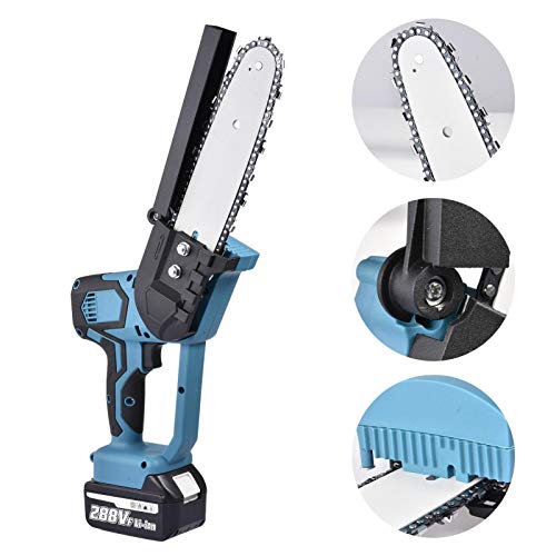 Weelmusic Mini Electric Cordless Chainsaw, 8 Inch 880W Durable Handheld Rechargeable Lithium Battery Chain Saw with Copper Brushless Motor, 2 Pieces Batteries