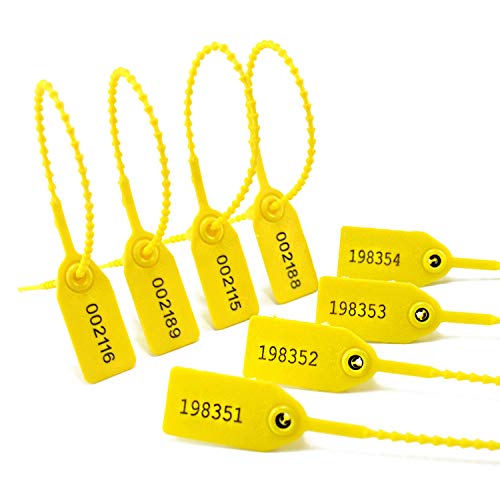 1000 Numbered Security Zip Ties Plastic Seals Pull Tite Security Tags Disposable Self-Locking Tie for Fire Extinguisher 250mm Lenght (Yellow)