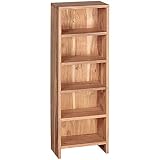 FineBuy CD Regal Massivholz Standregal 90 cm hoch CD-Aufbewahrung 5 Fächer Bücherregal Natur Landhaus-Stil
