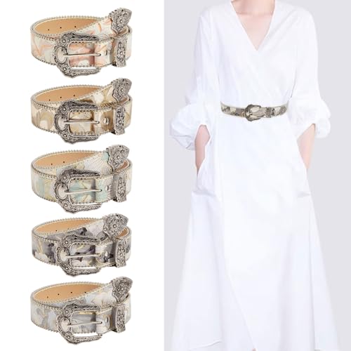 Vintage Flower Pattern Waist Belt For Women Carved Buckle PU Leather Belt Waistband For Pants Cowgirls Waist Ornament2