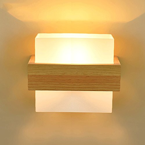 LED Holzwandleuchten, kreative Massivholz Glas Mini Esstisch Schlafzimmer Wohnzimmer Wandleuchte Postmodern Studie Flur Kleine Wandleuchte Cover