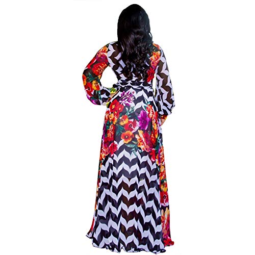 Image of Nuofengkudu Womens Chiffon Deep V-Neck Maxi Dress Summer Boho Dresses(S-5XL)