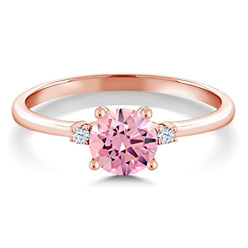 Gem Stone King 10K Rose Gold Pink Zirconia and White Created Sapphire Solitaire Engagement Ring For Women (1.53 Cttw, Round 6MM, Gemstone Birthstone, Available in Size 5,6,7,8,9)2