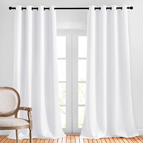 Weekly Top Sale NICETOWN Long White Curtains for Patio - (52 inches Wide x 120 inches Long, 2 Panels) Home Decoration Grommet Top Drapes, White Bedroom Panels