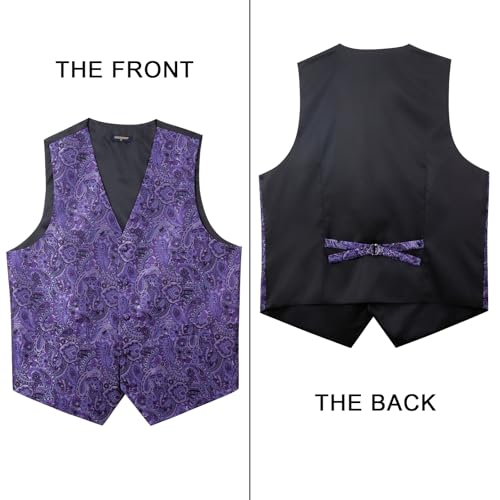 Image of HISDERN Vest and Tie Sets for Men Vests Paisley Floral Jacquard Necktie Pocket Square 3PCS Waistcoat for Suit or Tuxedo