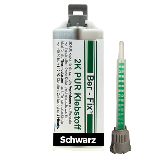 Ber-Fix Stoßstange Reparatur 2K PUR 60Sek. SCHWARZER Kunststoffkleber 2K Kleber Kunststoff-Reparatur 50g Kartusche 1:1