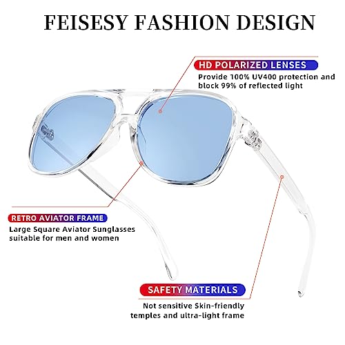 Image of FEISEDY Vintage Retro 70s Plastic Aviator Sunglasses Women Men Classic Large Squared Frame B2751