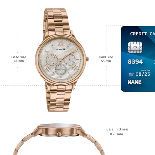 Image of Sonata Axis with Quartz Analog Ivory MOP Premium Multifunction Design Dial IP RG Strap Watch for Women - 87119WM02