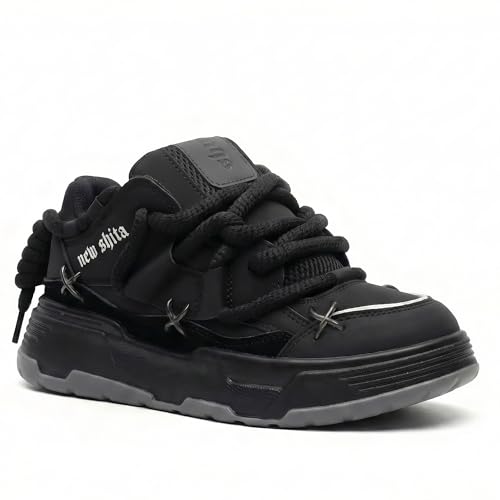Mens and Womens Chunky Platform Sneakers Y2K Aesthetic Unisex Dad Shoes 2 inch Height Increasing Walking Shoes Lightweight Breathable Athletic Fashion Trainers for Couples (FK2306 Black Size 42)