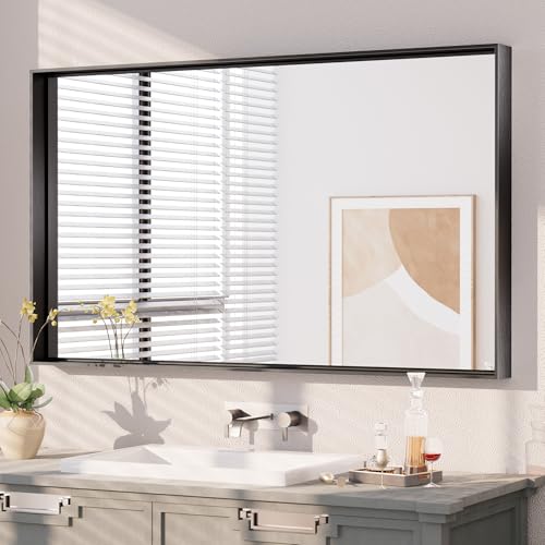 Image of Keonjinn 40x24 Inch Black Bathroom Mirror for Over Sink, HD Tempered Glass