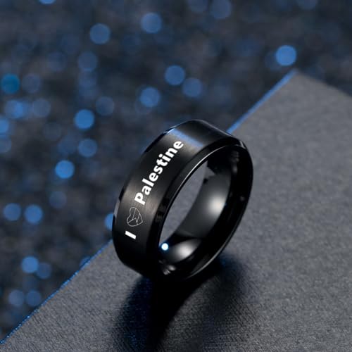 I Love Palestine Ring Palestinian Flag Inspired Stainless Steel Band Palestine Support Jewelry for Men Women, Size 6-124