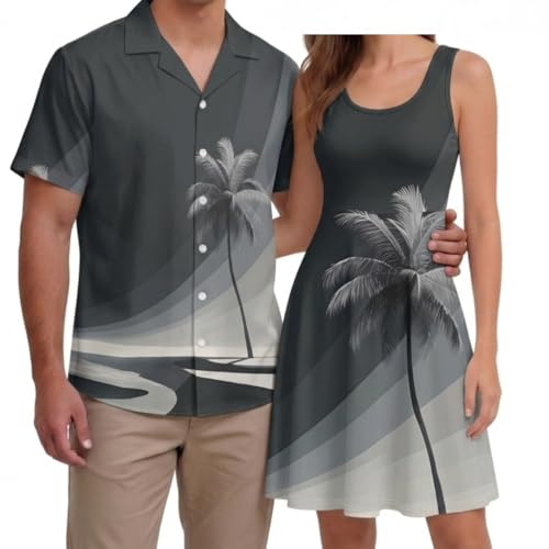 Image of Hawaii Matching Couple Outfits Husband and Wife Clothing Fashionable Mens Casual Shirts Hawaii Dress with Soft Fabric