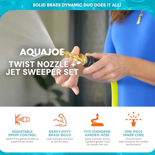 Aqua Joe SJI-4BHNC 2-in-1 Twist Hose and Jet-Sweeper Nozzles, Compatible with Standard Garden Hoses