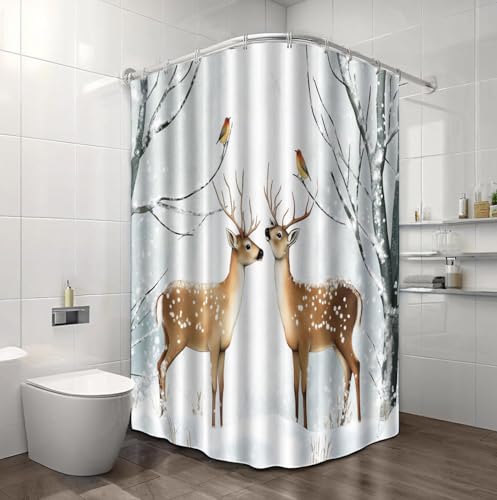Rideau de douche cerf 180x200 cm imperméable en polyester gris clair pour baignoire - 5