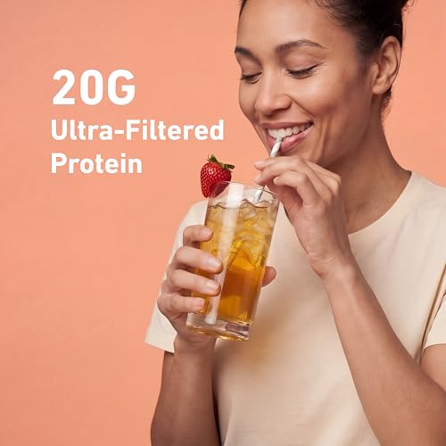 Image of Isopure Clear Whey Isolate Protein Powder, Lactose Free, Gluten Free, Naturally Flavored, Strawberry Peach Tea, 20g Protein Per Serving, 14.1 Oz, 16 Servings