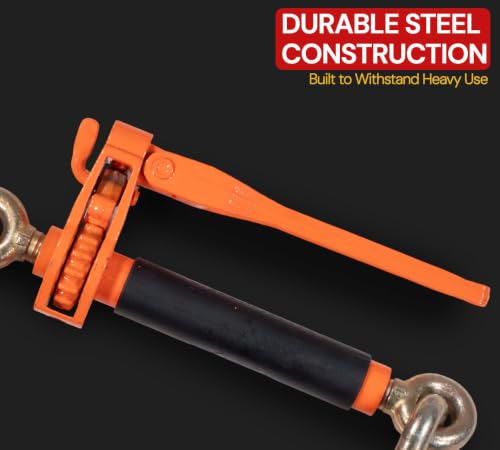 Image of 2 Pack 1 /2 inch - 5 /8 inch Hi-Viz Orange Quick Folding Handle Ratchet Load Binder with Grab Hook 18,100 lbs WLL | Tie Down Hauling Chain Binders for Flatbed Truck Trailer