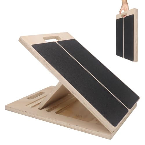 Yuhtech Wooden Slant Board, Adjustable Calf Stretch Board, Portable Incline Board for Stretching/Squat Wedges, 5 Positions, 15.5" X 11.5"