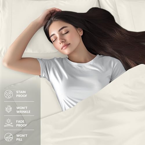 Image of Utopia Bedding Queen Size Sheet Set - 4 Piece Bed Sheets, Soft and Breathable Microfiber, Includes 1 Fitted Sheet, 1 Flat Sheet and 2 Pillowcases - Oeko-Tex - (Ivory) (Pack of 2)