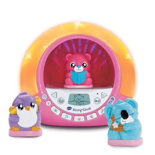 VTech - Story'Clock Rose Ma Conteuse-Réveil - Veilleuse Réveil Éducatif Jour/Nuit - Coach Sommeil Enfant - Boîte à Histoires, 3 Figurines et Projections - Cadeau Enfant Dès 3 Ans - Contenu en Français