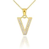 14k Yellow Gold Diamond-Studded Initial Letter V Pendant Necklace, 16'