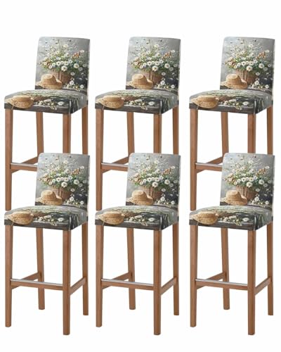 White Spring Floral Bar Stool Covers Set of 6, Bee