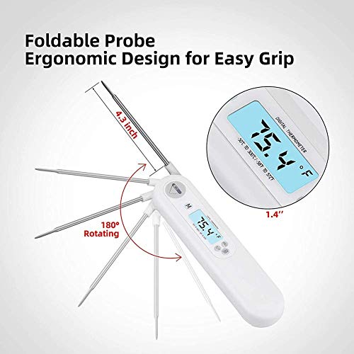 Lecone Instant Read Meat Thermometer with Backlight for Grill and Cooking Digital Thermometer Chef Alarm Tools with Backlight LCD Timing Timers Kitchen Stuff for Grilling Oven Smoker Barbeque BBQ