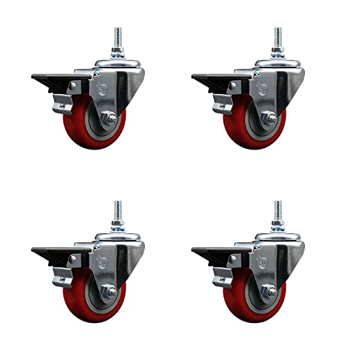 Polyurethane Swivel Threaded Stem Caster Set of 4 w/3