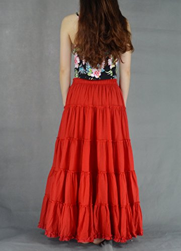 Women's Cotton 5 Tiered A Line Pleated Maxi Skirt Long Boho Gypsy Dance Skirts