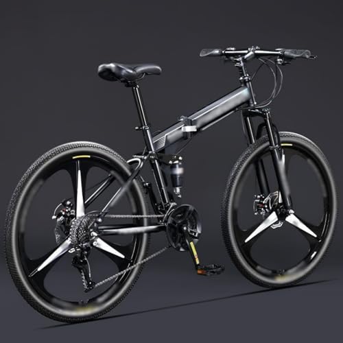 Bicicleta De Montaña Plegable De 24/26 Pulgadas con Suspensión Doble De 21 Velocidades Y Ruedas Integradas, Cuadro De Acero De Alto Carbono, para Adultos, Hombres Y Mujeres A,26 Inch
