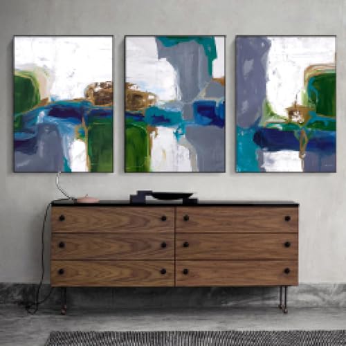Peinture sur toile abstraite triptyque rose vert bleu 50x70cm sans cadre pour salon