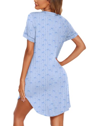 Image of Ekouaer Nightgowns for Women Button Down Night Gown Short Sleeve Sleepshirt | V Neck Nightshirt Soft Sleepwear Pajams Dress for Night, Sleep, Bedroom, Labor, Delivery, Maternity, Nursing, Hospital