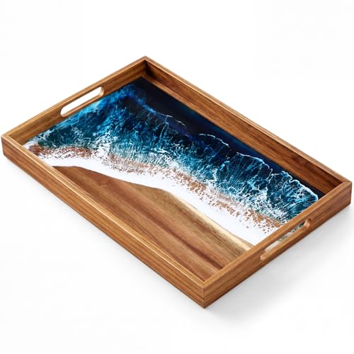 Acacia Wood Ocean Resin Serving Tray