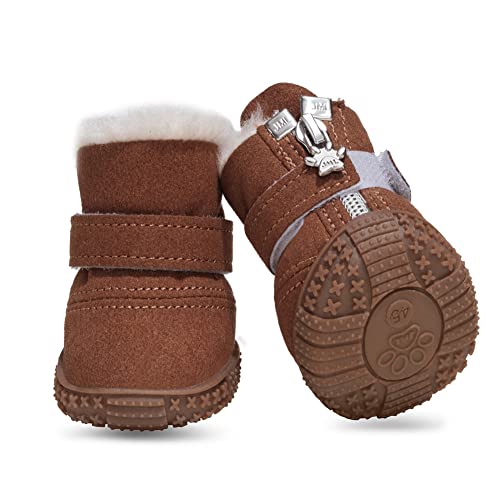 Hdwk&Hped Snow Dog Boots Warm Fleece Dog Winter Booties Anti-Slip Pet Shoes For Small Medium Dog Cat (Brown, #2) #TOP1