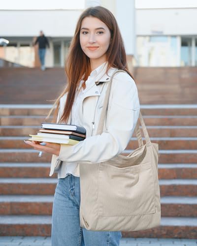 Image of Iioscre Corduroy Tote Bag for Women,Hobo HandBags with Zipper,Large Capacity Casual Shoulder Handbags with Inner Pockets