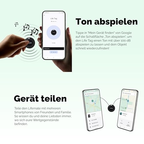 Lifemate Life Tag 4er-Pack – Bluetooth Smart Tag Android mit „Mein Gerät Finden“-App, Wasserdicht, Lange Batterielaufzeit Tracker Android – Perfekt für Schlüssel, Taschen, Haustiere und Gepäck