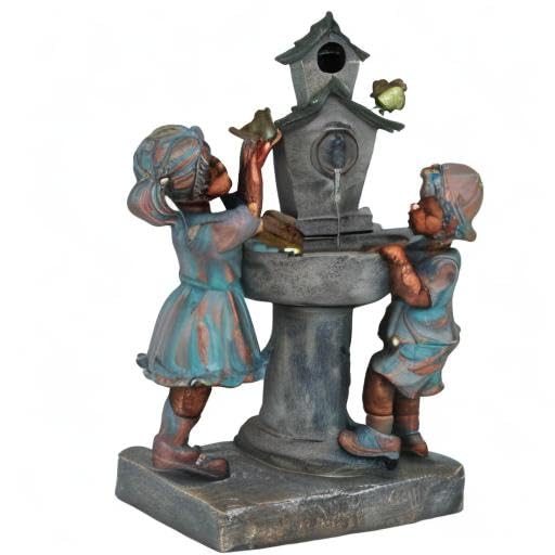 Sunnydaze Boy and Girl at Birdbath Outdoor Water Fountain