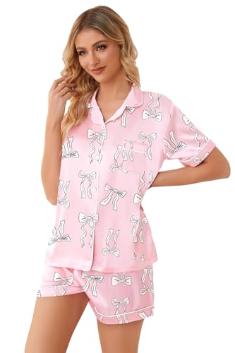Image of Girls & Womens Satin Pajamas Set, Silk Button-Down Sleepwear 2 Piece Nightwear, 3 Years - Women XXL