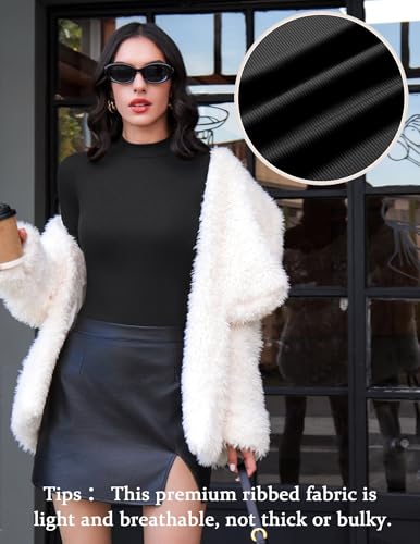 Ekouaer Mock Turtle Necks Tops for Women Long Sleeve Ribbed Shirts Thermal Slim Fit Lightweight Undershirts S-XXL2