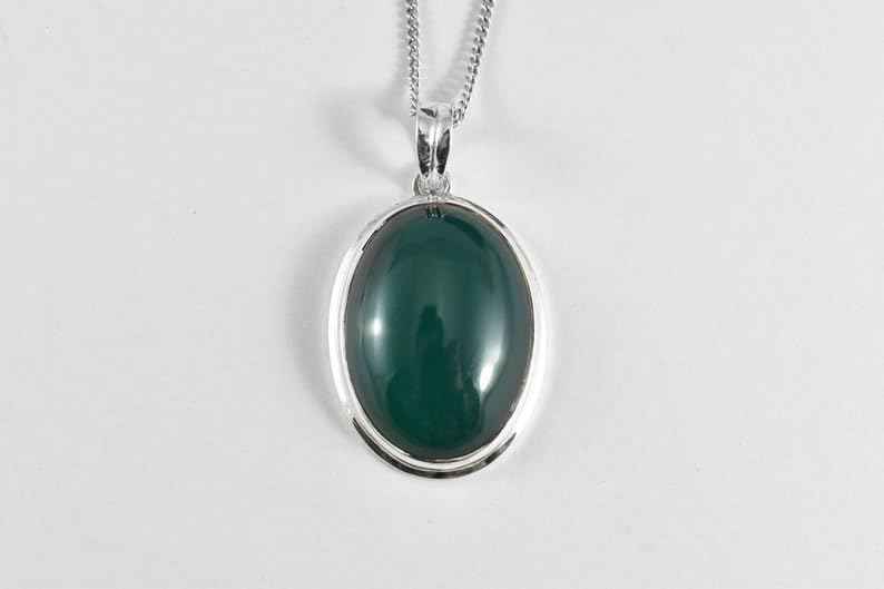 Collier onyx naturel vert 38x26mm, pendentif de protection de la force en argent