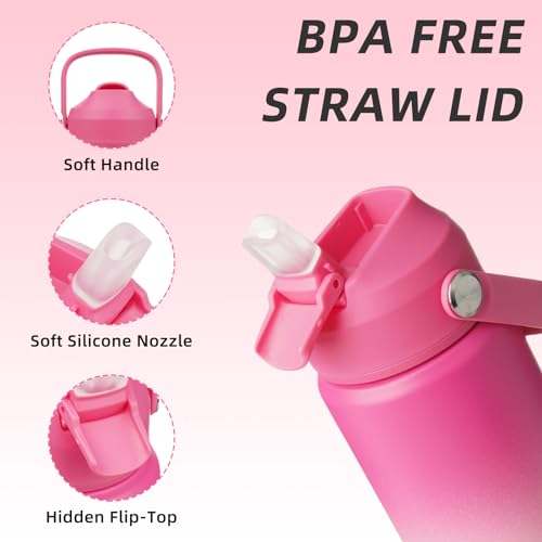 Image of BJPKPK Insulated Water Bottle with Straw Lid, 18oz Thermo Water Bottles with Soft Nozzle, Flex Handle & Non-slip Boot, BPA Free Leak Proof Stainless Steel Metal Thermo, Tumblers, Cups,Cherry