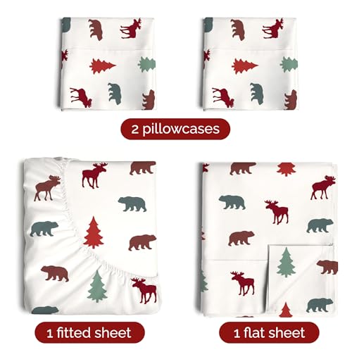 Full Christmas Winter Animals Sheet Set - Holiday Xmas Pattern Bedding Set - Deep Pockets - Snug Fit - 4 Piece - Wrinkle Free - Cooling Comfy Festive Winter Holiday Sheets for Women, Men, Kids & Teens