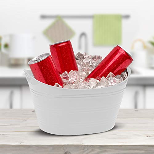 Oval plastic storage tubs with handle - Small size: (12.8" x 9" x 6.3") - Oval plastic tub with handle - beverage and ice bin - store small items at home, classroom, beauty salon. (Pack of 4 white)