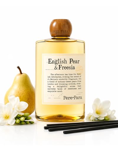 Luxury Hotel Scent Reed Diffuser Rifill 400ml (13.53oz) with 6 Reed Sticks | English Pear & Freesia Scent | Home Bathroom & Office Decor | Long-Lasting Room Freshener | Premium Gift Set