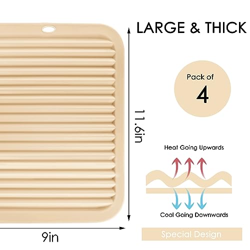 Image of QPIX DIGITAL 4 Pack Silicone Trivets for Hot Dishes, Large & Heat Resistant Silicone Pot Holder Hot Pads for Kitchen, 9x12 Beige Silicone Trivet Mat for Hot Pots and Pans, Jar Opener, Drying Mat