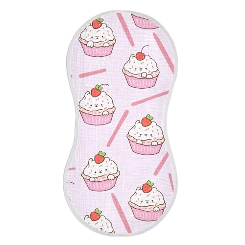 Baby Burp Cloths, Soft Absorbent Burping Cloths for Babies, Cotton Milk Spit Up Rags, Large Size for Newborns, Baby Boys and Girls (Berry Cupcake Pattern)
