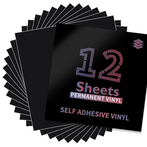 Image of Lya Vinyl Black Permanent Vinyl, 12 Pack Matte Vinyl for Cutting Machine, 12 inchx12 inch Self Adhesive Vinyl Sheets for Decor Sticker, Party Decoration, Craft Projects