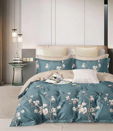 Image of 200 TC Cotton Bedsheet Set with 2 Pillow Covers | King Size Soft Breathable Wrinkle Free - Floral Printed Double Bedsheets | Bed Size 78x78x10 Inches | Pillow Covers Fit Up to 10 Inch