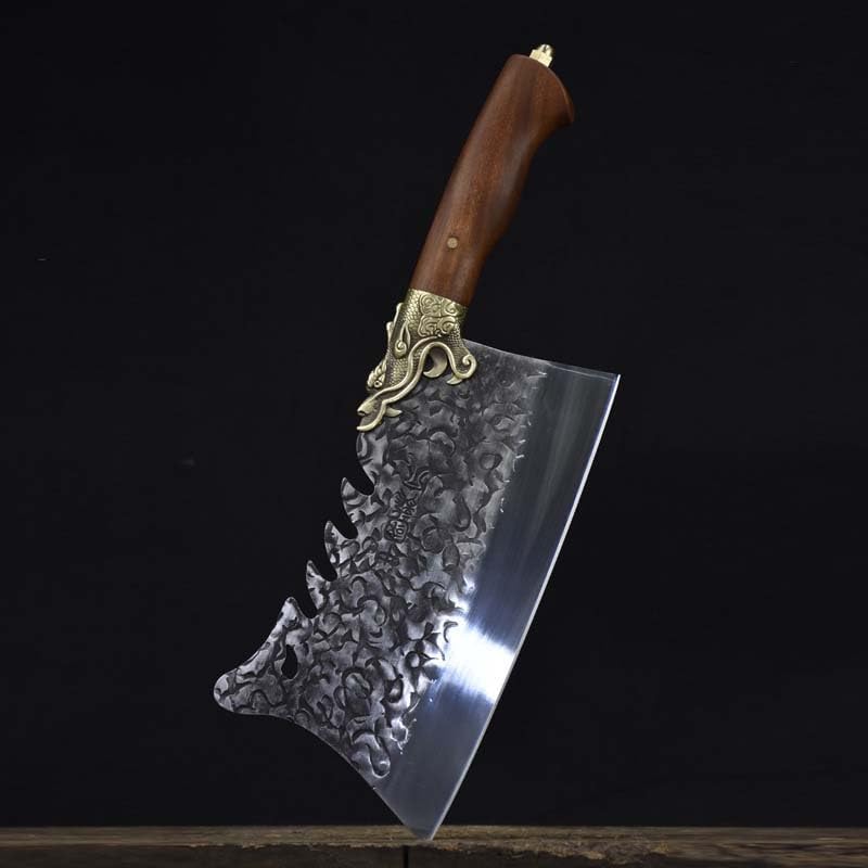 Meat Cleaver,Cleaver Knife 9 Inch Chopper Knife Copper Decor Handmade Forge Sharp Butcher Cleaver Slicing Hatchet Longquan Kitchen Knife Meat Poultry Tools