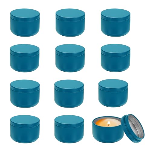 QUARKZMAN Latas Velas De 3 Onzas 12Pcs Botes De Metal Para Velas Con Tapas Recipientes Redondos Vacíos De Hojalata Al Por Mayor Para Almacenar Té Y Hacer Manualidades Artesanías Azul Marino